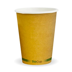 BioPak BCK-12-GS-V2 Kraft Green Stripe 390ml/12oz Single Wall BioCup