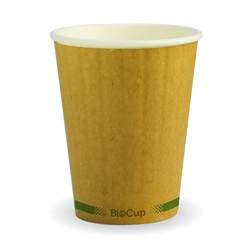 BioPak BCK-12DW-GS-V2 Kraft Green Stripe 390ml/12oz Double Wall BioCup